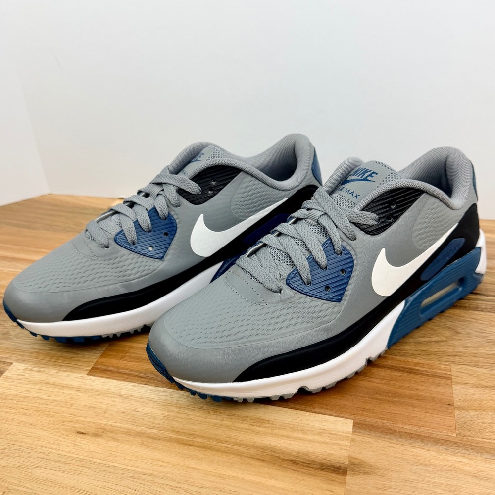 Nike Air Max 90 Golf Shoes Particle Grey Marina Blue Athletic Shoes Mens Size 9 - Picture 1 of 9